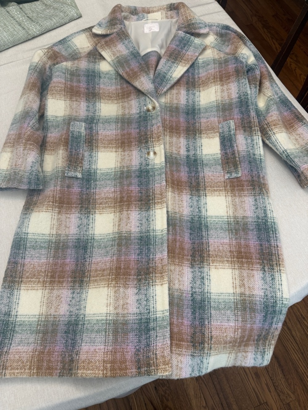 LC Lauren Conrad Plaid Pastel Wool-Blend Coat - Cream, Pink, Blue, Brown